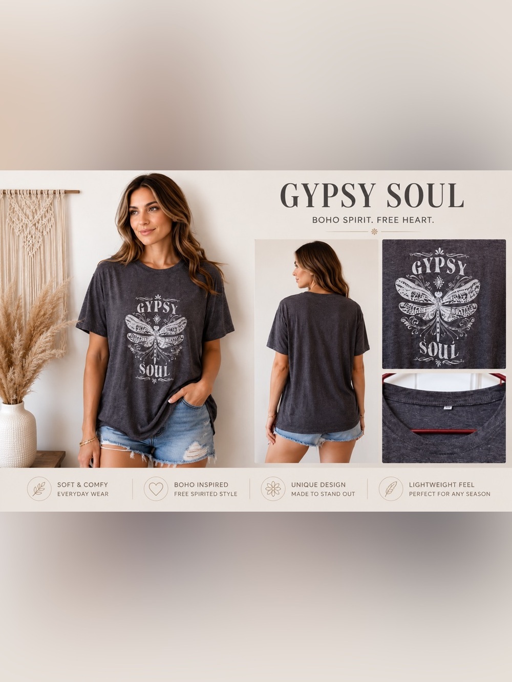 Gypsy Soul women’s Plus Size  2 XL Short Sleeve T-Shirt -‎ Charcoal Gray